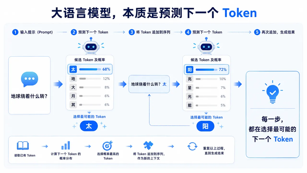 大语言模型预测下一个 Token 的过程