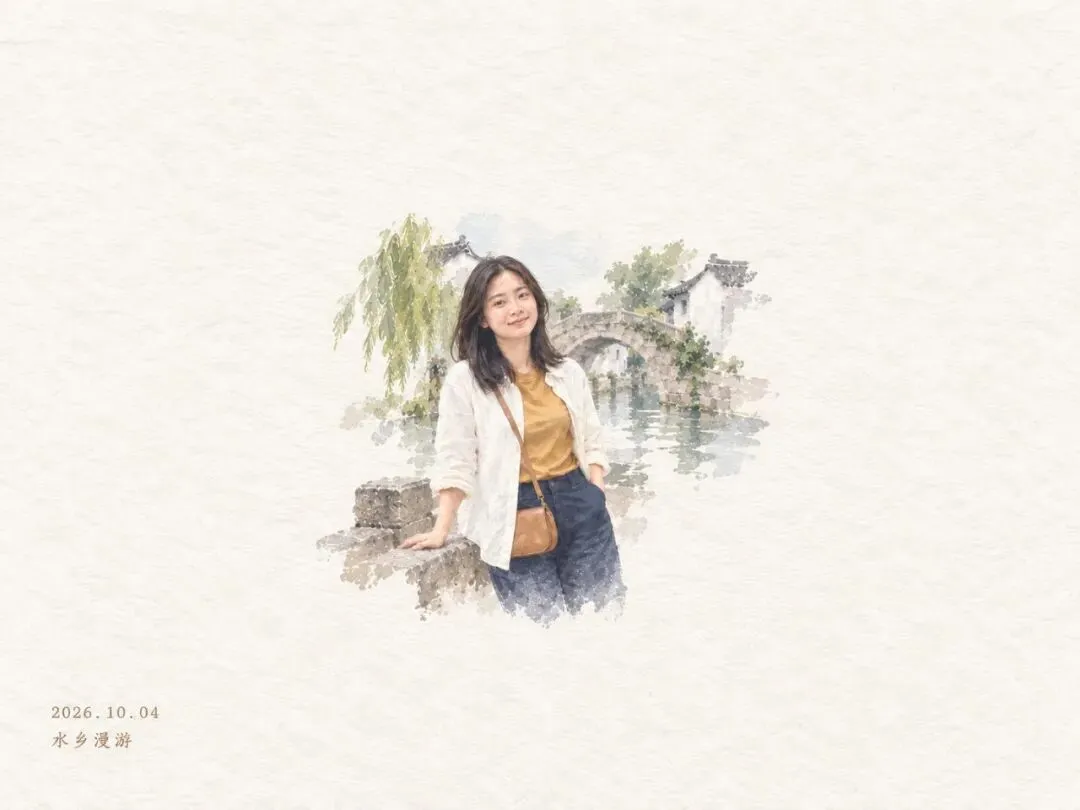 水乡旅行淡彩小画