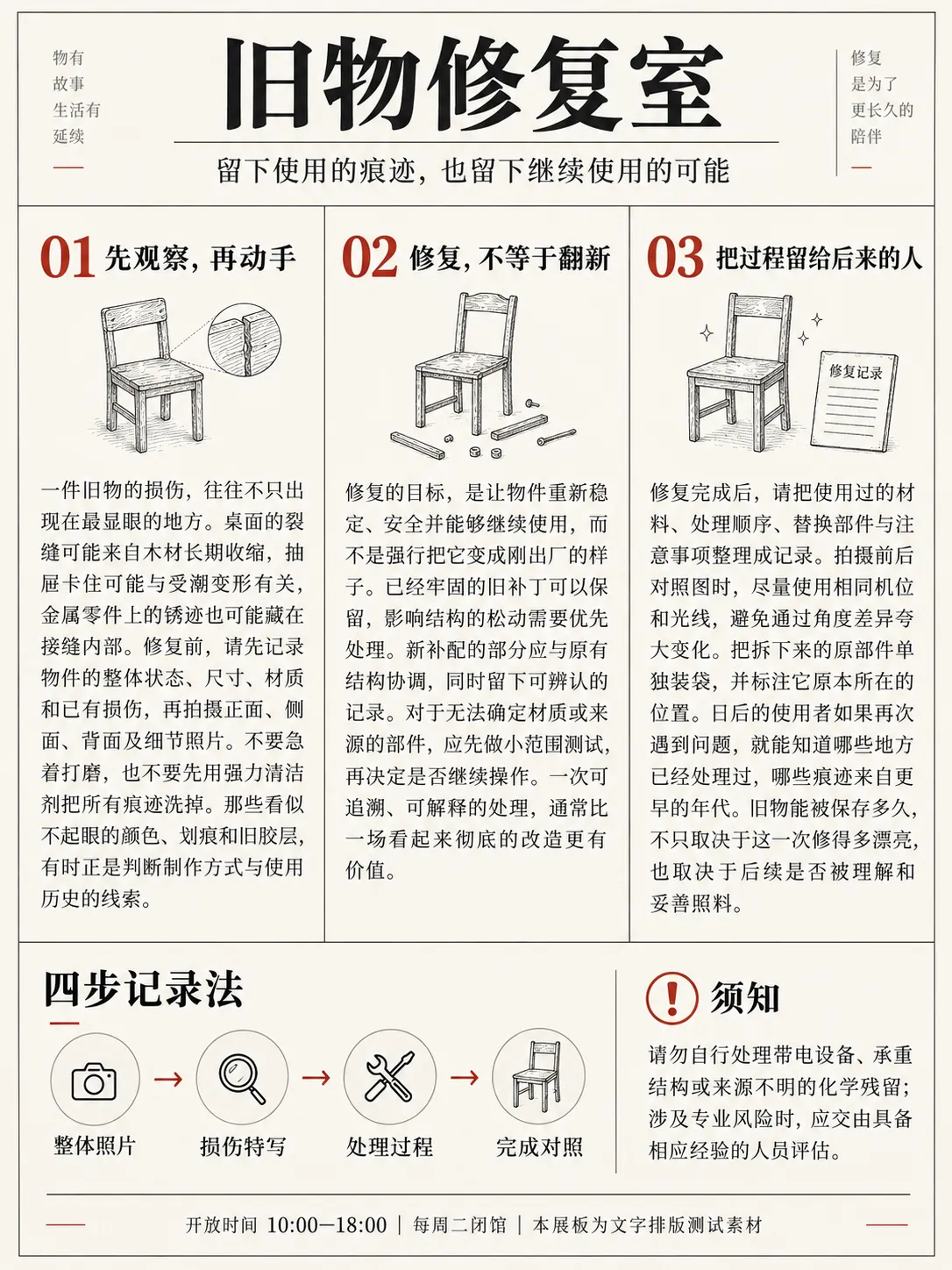 图片是一张旧物修复室的宣传海报。海报